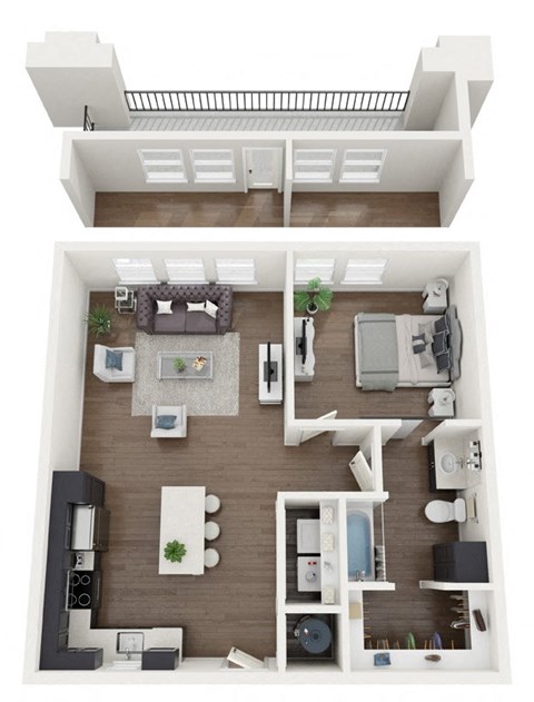 Floor plan for 1 bed, 1 bath, 791 sqft